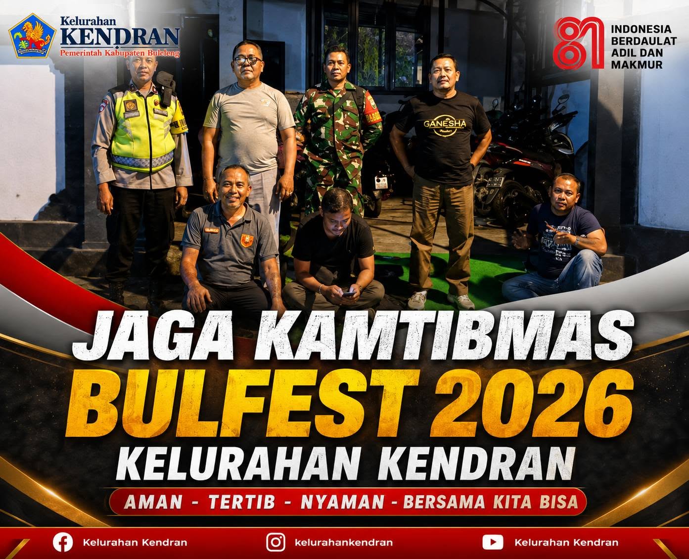 Jaga Kamtibmas Hari Ke-4 Buleleng Festival 2026, Kelurahan Kendran Bersinergi Amankan Wilayah
