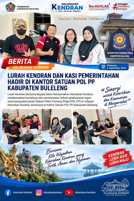 Lurah Kendran Bersama Kasi Pemerintahan Hadiri Koordinasi di Kantor Satpol PP Kabupaten Buleleng